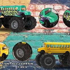 Budget 🤩 School Bus Monster Truck Toy - 2 Pack Set Die Cast Yellow School Bus Toy, Pull Back Car Toys, Big Wheel Monster Truck Play Vehicles Gifts For Toddlers, Kids, Boys 😉