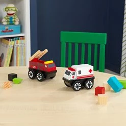 Flash Sale 🔥 Wooden 2-Piece Rescue Vehicle Play Set, Toy Ambulance And Fire Truck Cars, Gift For Ages 2+ 🎉 -Vehicles Online Shop 51mXAanS1kL