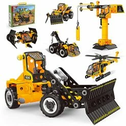 Promo 💯 STEM Toys For 5 6 7 8 Years Old Boys, Learning Toy Can Building Construction Bulldozer Truck Tower Crane Helicopter Snowplow Space Ship, Engineering Vehicle For Kids 🎂 Birthday Gift Age 4-8 Boy 🎉