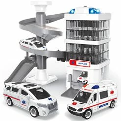 Cheapest ✔️ Car Garage Toy, Car Tracks For Boys With 2 Ambulances And Lights & Sounds, 21 Pcs Kids Toy Car Ramp Rescue Station With Building Instructions, For Toddlers Boys 👧 Girls 3+ ⌛