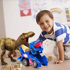 Deals 🤩 Transforming Dinosaur Car Toys, Transforming Dinosaur LED Car With Light And Music, 2 In 1 Automatic Dinosaur Transform Car Toy, Dinosaur Transformer Toy For Kids (Blue) Blue-1 🥰 -Vehicles Online Shop 51quiTsr30L