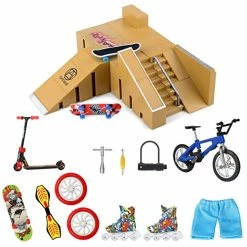 Hot Sale 🎉 Fingerboard Skatepark Set 5Pcs, HOMETALL Fingerboard Skatepark With 13Pcs Mini Finger Toy Set Including Finger Skateboards, Finger Bike, Fingerboard Skate Park Skateboard Ramps Rail Pack For Kids Gift 🌟