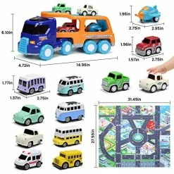 Wholesale 💯 14PCS Toy Trucks Car For 2 3 4 5 Year Old Toddlers Boys 👧 Girls, Transport Car Carrier Truck Pull Back Vehicles Toys, Car Trucks Toys With Light, Music & Play Mat, ❄ Christmas 🎂 Birthday Gifts For Kids 🎁 -Vehicles Online Shop 51rfxCsEO2L