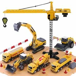 Hot Sale ⌛ Construction Site Vehicles Toy Set, Kids Engineering Playset, Tractor, Digger, Crane, Dump Trucks, Excavator, Cement, Steamroller, 🥳 Birthday Gift For 3 4 5 Year Old Toddlers Boys Child ✨