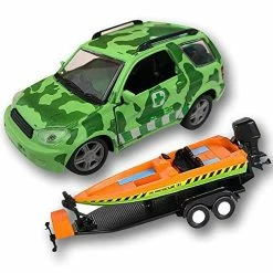 Outlet 😍 SUV Toy Car With Trailer And Speedboat Playset For Kids, Interactive Jungle Play Set With Detachable Speed Boat And Opening Doors On 4 X 4 Toy Truck, Best 🎂 Birthday Gift For Boys & 👧 Girls ❤️