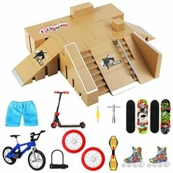 Best Pirce 😀 Fingerboard Skatepark 8Pcs, HOMETALL Fingerboard Ramps With 9Pcs Mini Finger Toys Set Including Fingerboards, Finger Bike, Scooters, Mini Finger Skateboard Ramp Set Finger Skate Park For Kids Gift 🧨