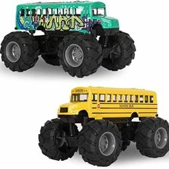 Budget 🤩 School Bus Monster Truck Toy - 2 Pack Set Die Cast Yellow School Bus Toy, Pull Back Car Toys, Big Wheel Monster Truck Play Vehicles Gifts For Toddlers, Kids, Boys 😉 -Vehicles Online Shop 51xltFjW QL. AC