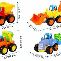 Buy 🎉 4 Pack Friction Powered Cars Set, Educational Vehicles Toy Gifts for Kids Toddler Baby 1 2 3 Year Old, Push and Go Bulldozer Tractor Dumper Cement Mixer Engineering Trucks Toys for Boys Girls Birthday Styl-02 🔥