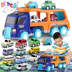Wholesale 💯 14PCS Toy Trucks Car For 2 3 4 5 Year Old Toddlers Boys 👧 Girls, Transport Car Carrier Truck Pull Back Vehicles Toys, Car Trucks Toys With Light, Music & Play Mat, ❄ Christmas 🎂 Birthday Gifts For Kids 🎁