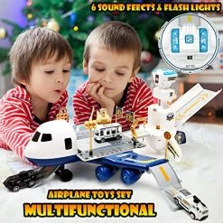 Deals ✨ Toys For 3 Year Old Boys,5 In 1 Airplane Kids Toys With 4 Mini Cars Toys,Toddler Toys For 3 4 5 6 Year Old Boys 👧 Girls,Toys For Boys,Cargo Plane With Sounds & Lights,Christmas Toys Gifts For 3-5 Kids 👍