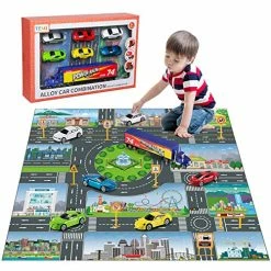 Flash Sale ⭐ Diecast Racing Cars Toy Set W/ Activity Play Mat, Truck Carrier, Alloy Metal Race Model Car & Assorted Vehicle Play Set For Kids, Boys & 👧 Girls 😉