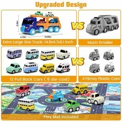Wholesale 💯 14PCS Toy Trucks Car For 2 3 4 5 Year Old Toddlers Boys 👧 Girls, Transport Car Carrier Truck Pull Back Vehicles Toys, Car Trucks Toys With Light, Music & Play Mat, ❄ Christmas 🎂 Birthday Gifts For Kids 🎁 -Vehicles Online Shop 61OhM6JMzlL